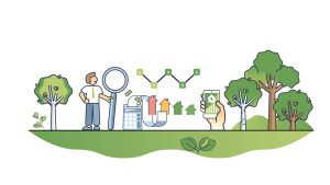 A guide for transition to an electric home, showing a man looking into energy costs and steps to go electric.