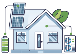 Home with renewable energy powering heating and cooling.