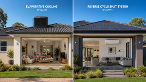 Evaporative cooling system installed on an Australian home in a hot dry climate